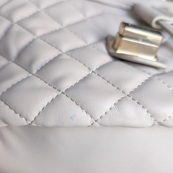 Badgley Mischka Beige Quilted Faux Leather Chain Strap Mini Backpack - Picture 12 of 12